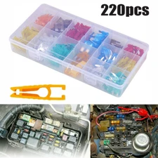 220Pc Car Blade Fuse Assortment Assorted Kit Blade Set Auto Truck Automotive