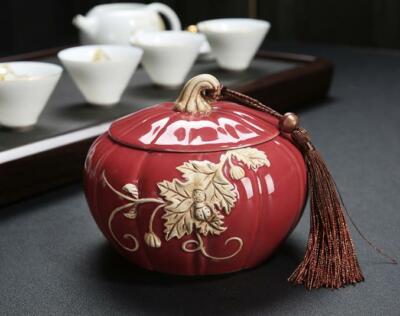 Pu-er Tea Canister Pot Sugar Coffee Bean Tea Jar Ceramic Lotus Chinese Style HOT