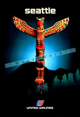 Seattle Washington 1982 Air Travel Vintage Poster Print Retro Style Wall Art