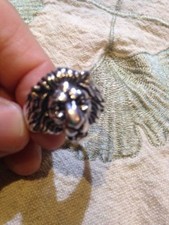 Vintage 1980's Silver White Bronze Lion Head Crest Size 13 Men's Ring