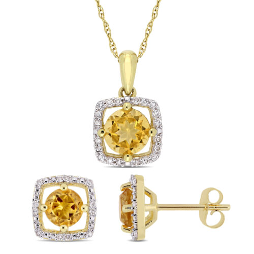 Amour 10k Yellow Gold Citrine and 1/6CT TDW Diamond Floating Halo Jewelry Set - Picture 1 of 4