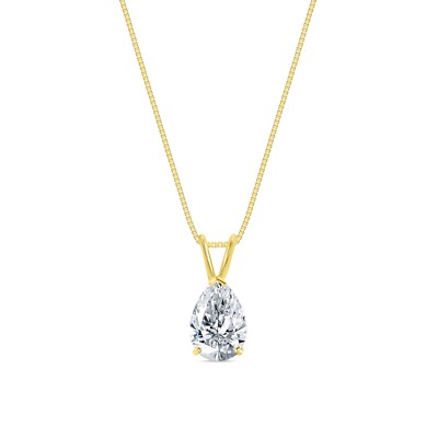 Halskette mit Anhänger 2 kt Birne Lab Created gewachsener Diamant echter massiver 18 K Gelbgold