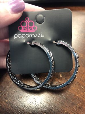 paparazzi GLITZY By Association Black Blockbuster Hoop