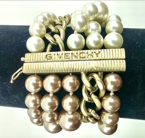 Bracciale vintage Givenchy multifilo perle finte tono oro catena maglia passerella. - Foto 8 di 20