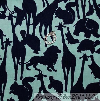 BonEful Fabric FQ Cotton Quilt Blue Giraffe Bird Lion Elephant Turtle Boy Girl S