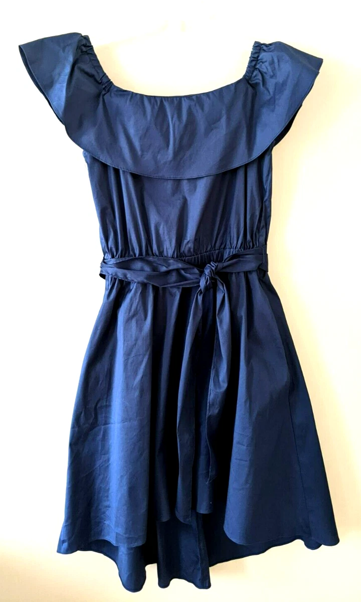 Saks Fifth Avenue Summer Off Shoulder Dress Front Is Designed Shorter Sz M Blue