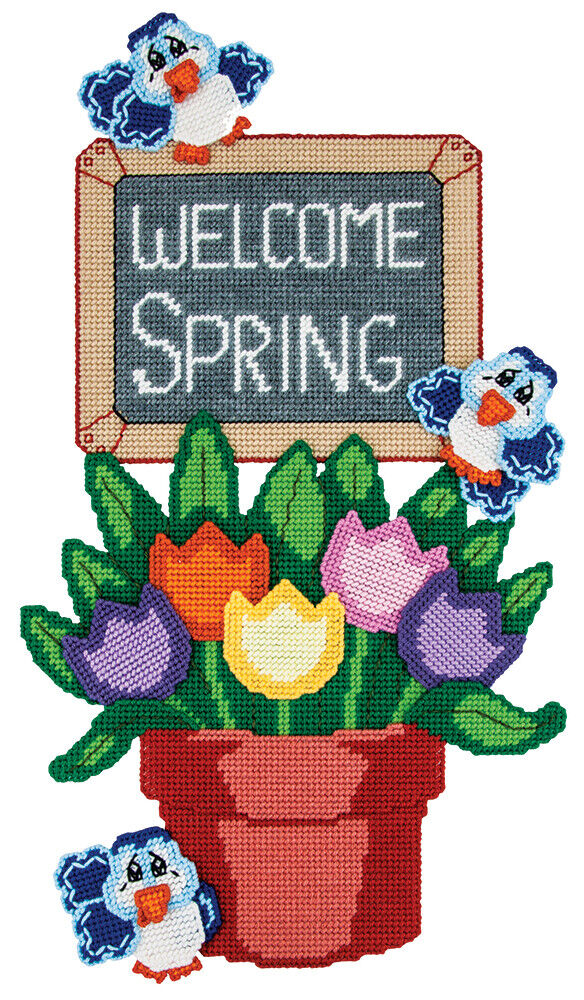 Mary Maxim Welcome Spring Wall Hanging Plastic Canvas Kit