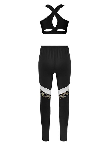 Kids Girls Tracksuits Biketard Sportwear Swim Pants Jogging Crop Top Training - Picture 8 of 28