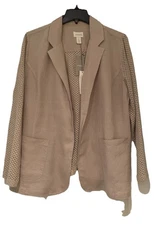 NWT Chicos 2 Tan/Putty Long Lace Sleeve Open Front Linen Blazer Size L Pockets