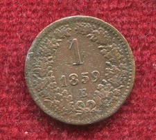 Austria Transylvania 1 Kreuzer 1859  "E" rare copper coin, natural patina
