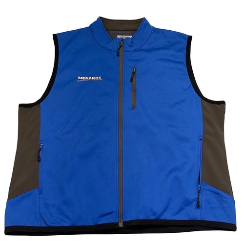 Menards Mens 2XL Softshell Vest Blue Grey Full Zip Embroidered Logo Workwear - product listing photo