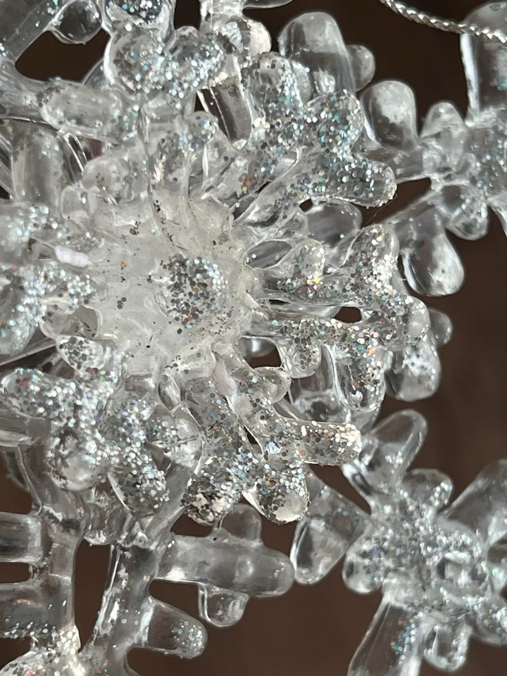透明亚克力雪花装饰 3 层 3D 双面银色闪光 4.75 — 第 4/4 张图片