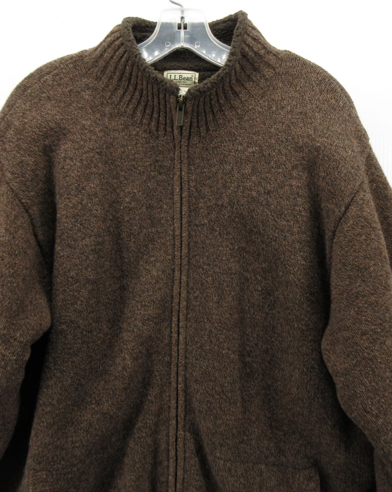 LL Bean Suéter Hombres Grande Marrón Corderos Lana Cárdigan Sherpa Vellón Forrado Grueso Foto 2 de 4