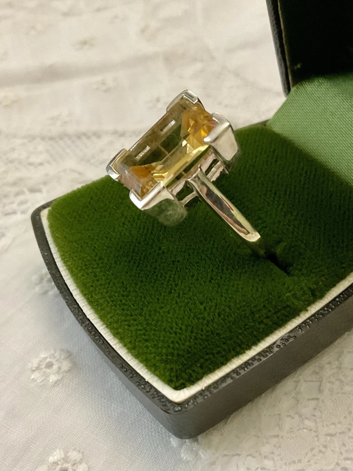 Art Déco CITRINE ARGENT MASSIF, ANCIENNE BAGUE, Élégant Design - Photo 3/4
