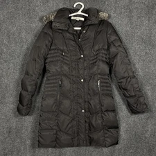 Kenneth Cole New York Jacket Womens XS Brown Down Puffer Faux Fur Hood Long