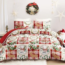 Christmas Queen Comforter Set, 3 Pieces Reversible Winter Bedding Comforters ...