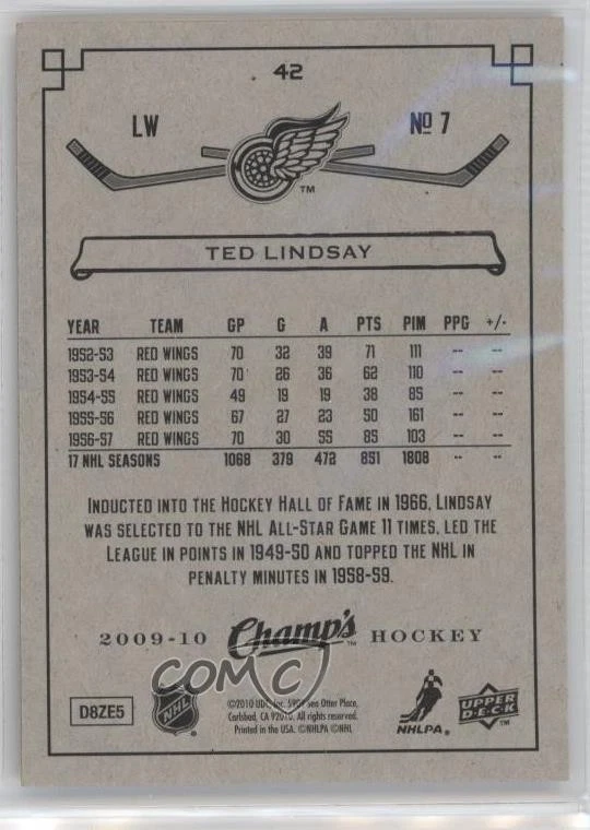 2009-10 Upper Deck Champ's Yellow Ted Lindsay #42 HOF - Image 2 of 2