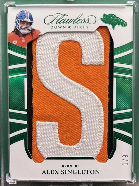 2025 Panini Flawless Alex Singleton Down & Dirty Game Used Name Plate Letter 1/9