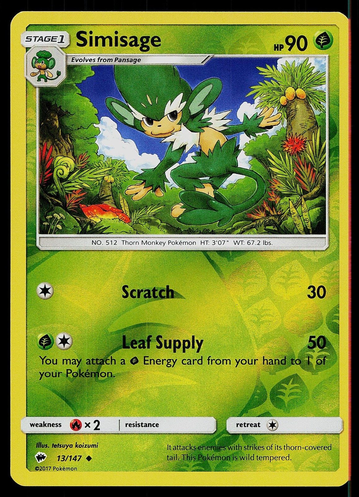 Pokemon Card Burning Shadows Simisage 13/147 Uncommon Reverse Holo
