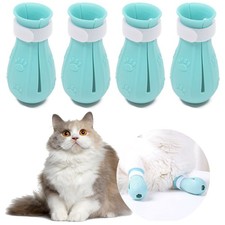 4Pcs Cat Boots for Cats Only Paw Covers Protectors Claws Shoes Light Blue