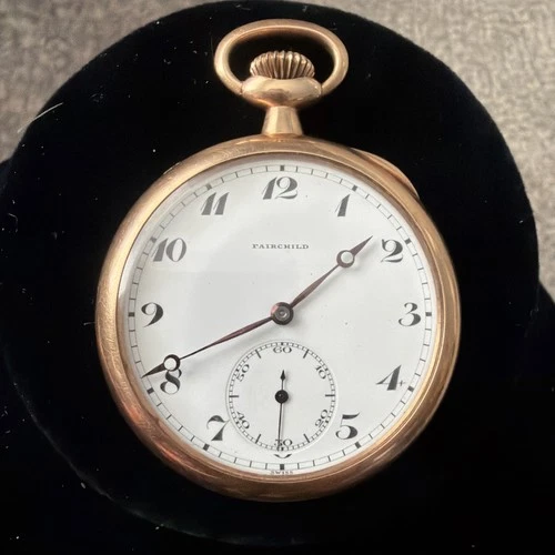 RARE Antique Solid 14K Yellow Gold FAIRCHILD Pocket Watch Longines? 17J - Runs