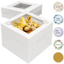 15 Pcs 10x10x8 Inch Tall Cake Boxes with Window, White Square Cheesecake Bake...