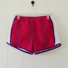 Danskin Now Girls M 8-10 Pink Purple White Polka Dot Mesh Athletic Shorts