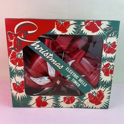 Vintage TIMCO Electric Lighted Christmas Bells-Pointsettia Center*ORIGINAL BOX*