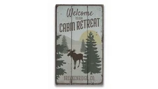 Welcome To Our Cabin Retreat Vintage Distressed Sign, Personalized Wood Sign
