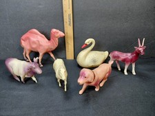 Vintage Celluloid Toy Animals Lot of 6 Dog Cow Horse Swan Goat Camel
