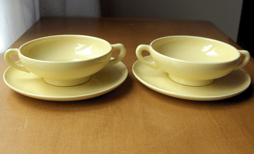 Franziskaner El Patio Ball 2 Cremesuppen Sets~hellgelb glänzend~#264~Vintage 30er Jahre - Bild 1 von 8