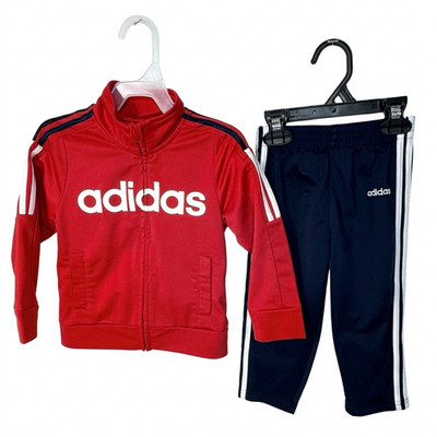 Adidas Toddler Boys Track Suit Jacket Pants Set 24 Months Red Blue White Logo