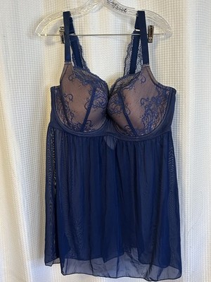 Adore Me 42 G Blue Baby Doll Nude Base Baby Doll Chemise Wire Push Up