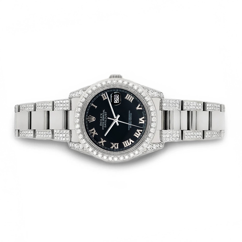 Rolex Datejust 36mm Black Dial with 5.9ct Diamond Custom Set image 3