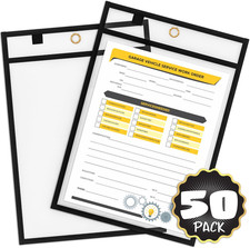 SCRIBBLEDO Job Ticket Holders 9x12 50 Pack Black Dry Erase Plastic Sleeves Heavy