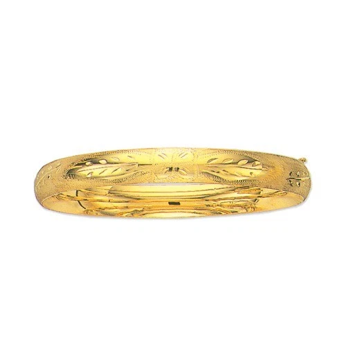 Brazalete Brazalete Florentino Grabado Oro Amarillo 14k 7" Bisagras 5mm 3/16 4.5 gramos