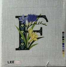 'F' FLORAL-LEE-HANDPAINTED NEEDLEPOINT CANVAS- 13 Mesh