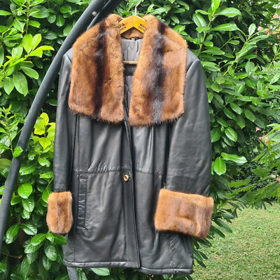 Vintage Luxus Lederjacke von Umberto Olivieri - Nerz-Kragen & -Manschetten - 40