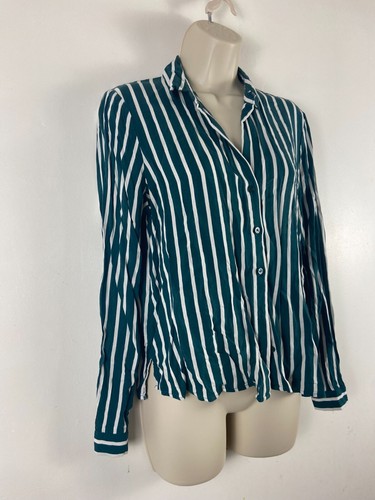 H&M Dvided Size 8 XS Black & white stripped viscose button down lng sleeve shirt - Picture 4 of 12