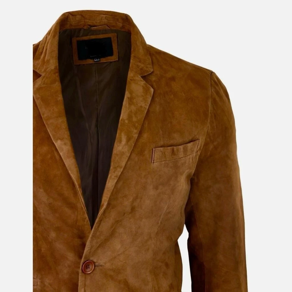 MILANO SPORTS BLAZER COAT TAN Suede Classic Tailored Soft 100% Real Suede Jacket - Image 3 of 4