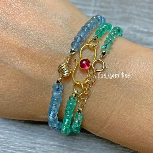 Fine Colombian Emerald 18k Yellow Gold Pink Rubellite Tourmaline Bracelet 7.2" - Picture 8 of 9
