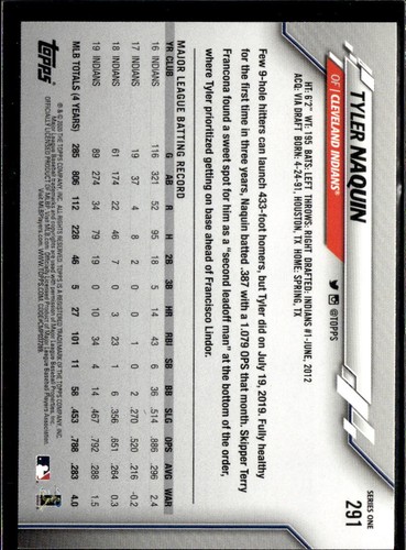 2020 Topps Series 1 Tyler Naquin Cleveland Indians #291 5 Card Lot - Picture 2 of 2