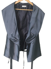 Calvin Klein womans shawl collar sleeveless blazer with belt gray metallic Sz: L