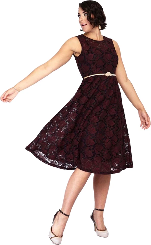Voodoo Vixen »SOPHIA AUTUMN« Leaves LACE Spitze 50s SWING DRESS Kleid Rockabilly - Bild 1 von 4