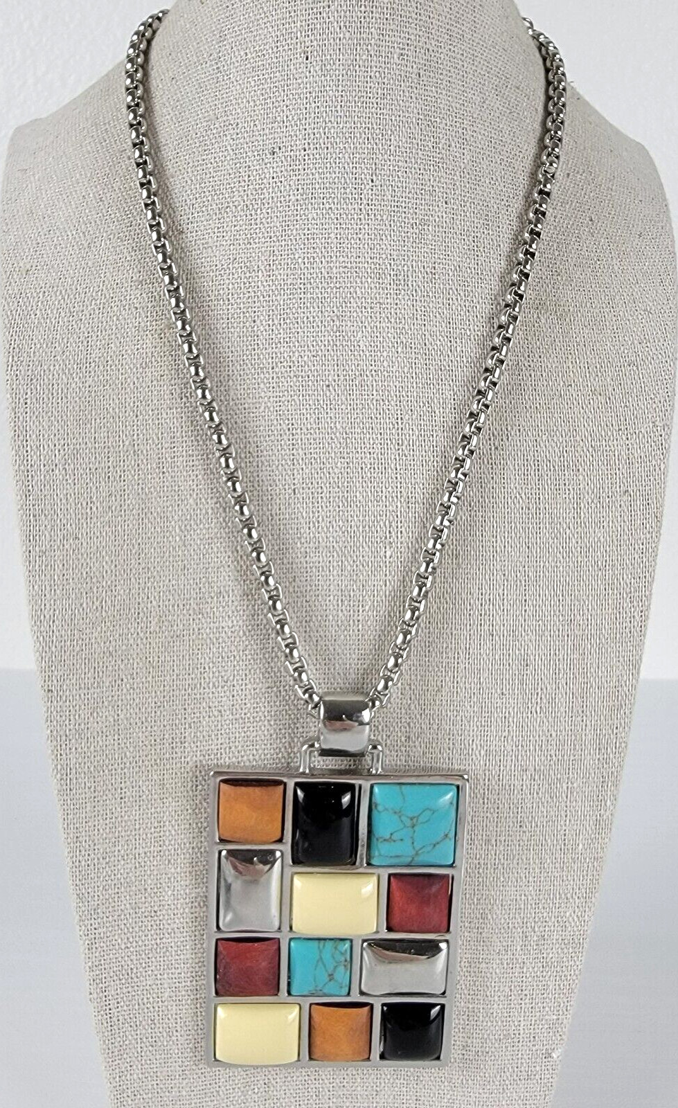 Multicolor Stone Cabochon Rectangle Statement Pen… - image 1