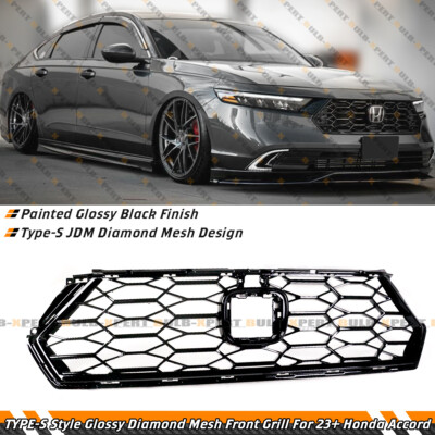 FOR 23-26 HONDA ACCORD 11TH GEN TYPE-S STYLE GLOSS BLACK FRONT MESH GRILL GRILLE