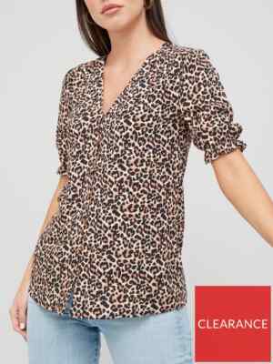 V by Very Button Through Printed Blouse - Animal Print Size 8 BNWT RRP £22