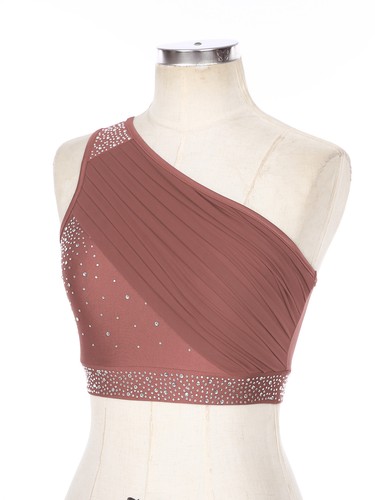 UK Women's One Shoulder Athletic Dance Crop Tops Jazz Sport Tank Costume Party - Picture 68 of 80