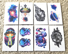 Temporary Tattoos 8 Sheets Waterproof - Space Planets Galaxies Nature Watercolor