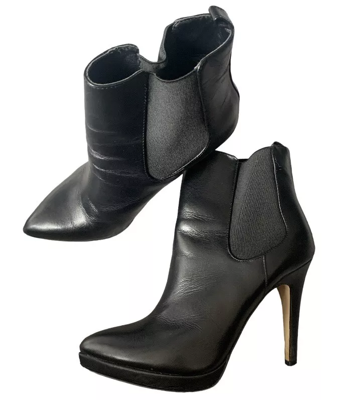 Bata Black Leather Chelsea Pointy High Heel Boots Size 6 Used